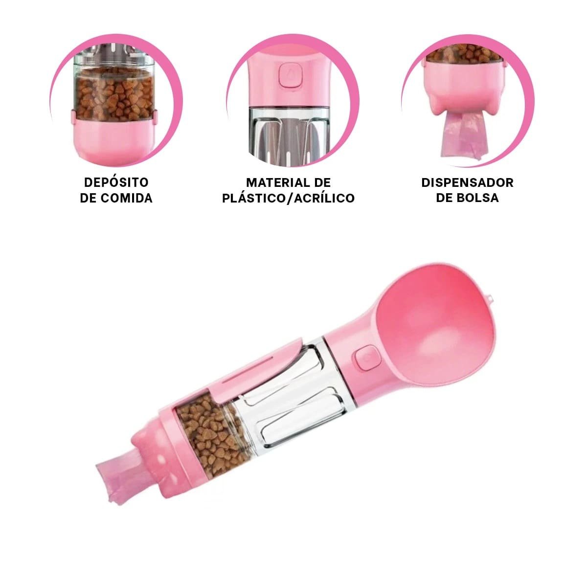 KIT 4 EN 1 DISPENSADOR CON BOLSITA ROSADO MEDIANO PARA MASCOTA - 3