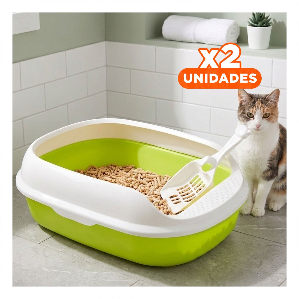 PACK2 CONTENEDOR VERDE PARA GATO CON LADOS MEDIOS ALTOS MAS PALA CERNIDORA Y+REGALO STICKER - 1
