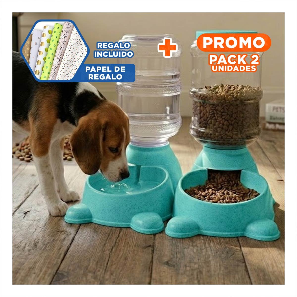 PACK2 CONTENEDOR PRACTICO PARA PERRO CIRCULAR CON BIDON DE PLASTICO VERDE Y+PAPEL REGALO - 1