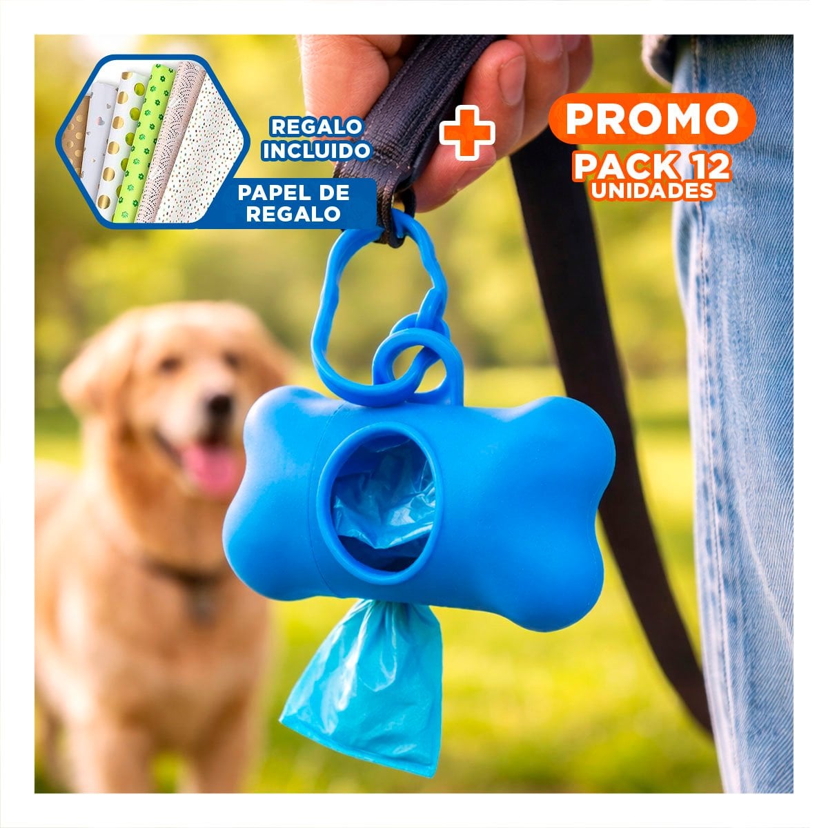 PACK12 PRESENTACION COMPACTA CON BOLSA DE DESECHO Y PROTECTOR TIPO HUESO AZUL Y+PAPEL REGALO - 1