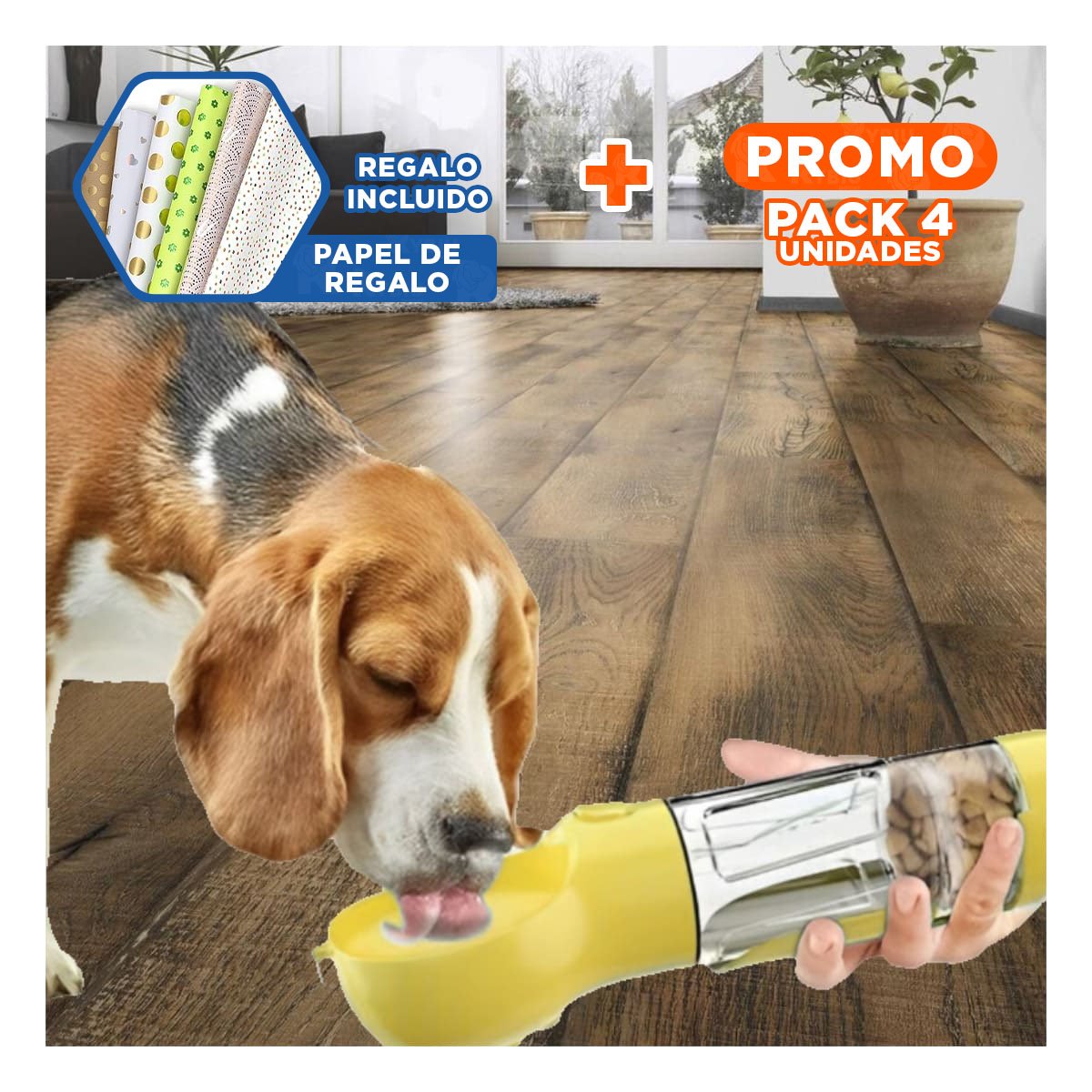 PACK4 KIT PORTATIL 4 EN 1 DISPENSADOR CON BOLSITA AMARILLO MEDIANO Y+PAPEL REGALO - 1