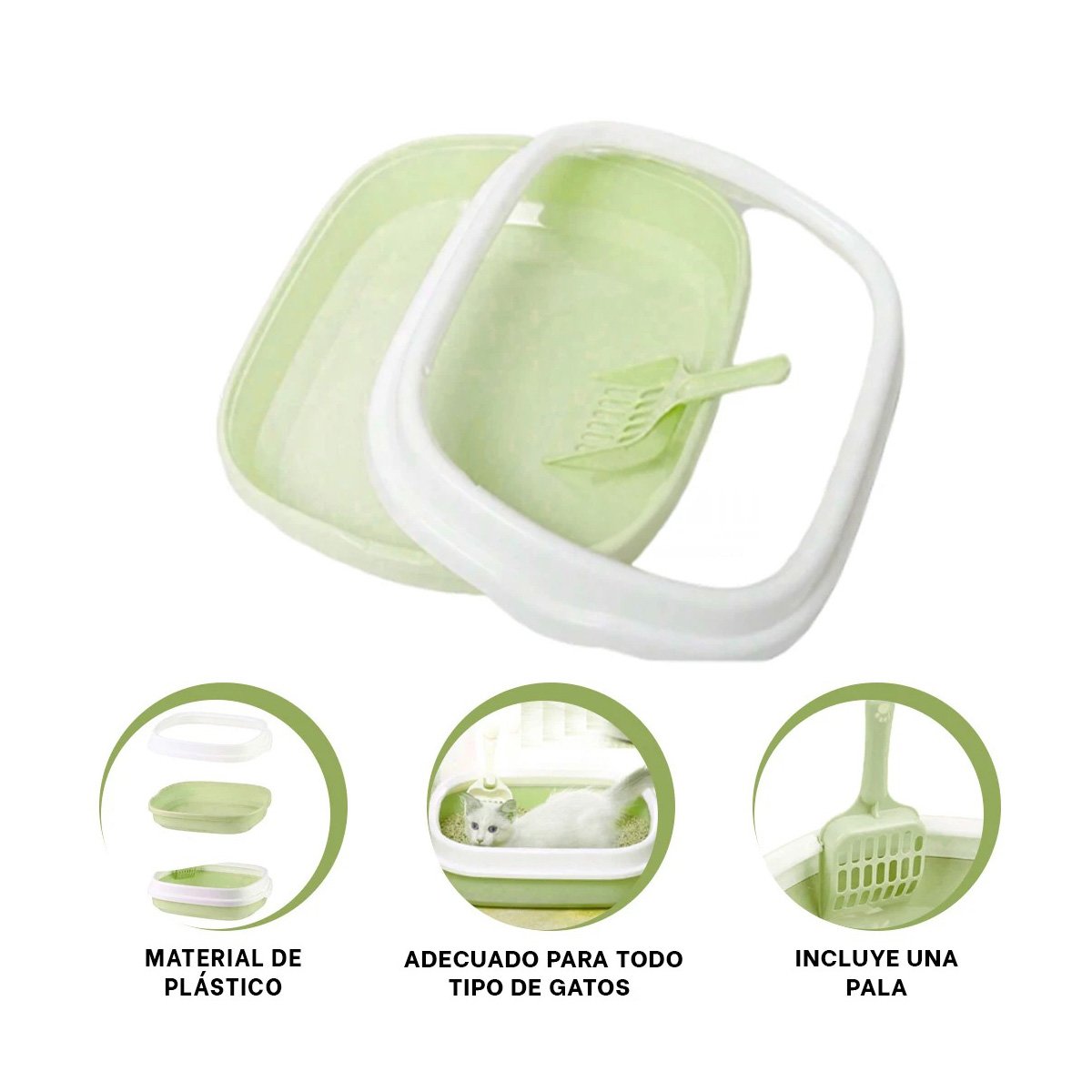 MODELO HIGIENICO PARA GATO ABIERTO CON PALA CERNIDORA VERDE 40X33X11 - 3