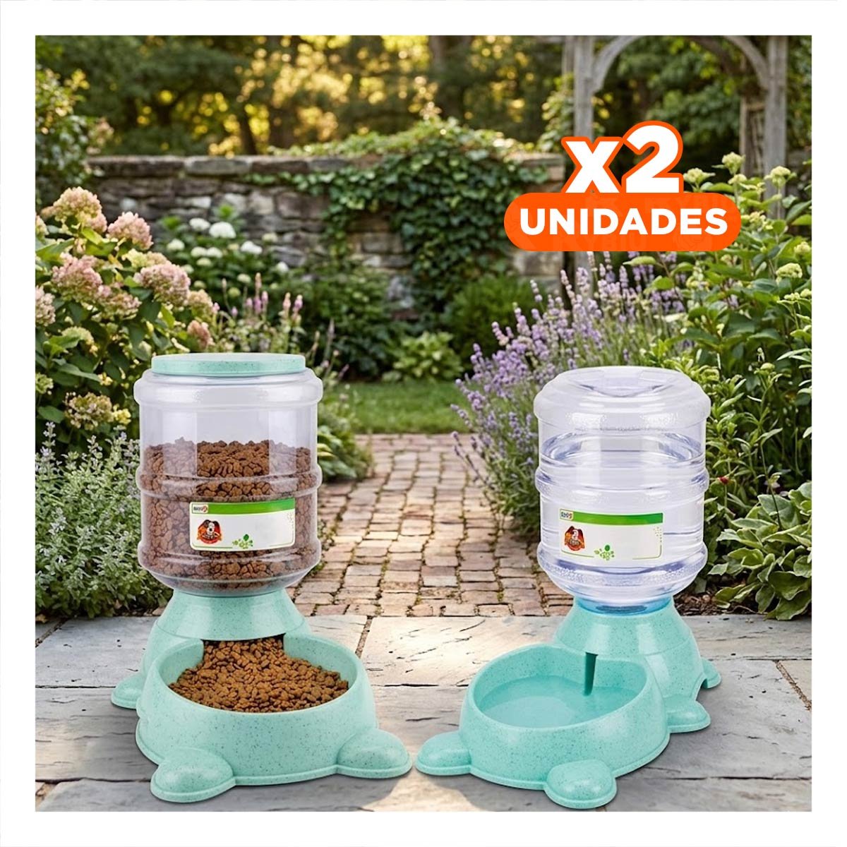 PACK2 RECIPIENTE PRACTICO PARA PERRO CIRCULAR CON BIDON DE PLASTICO VERDE Y+REGALO STICKER - 1