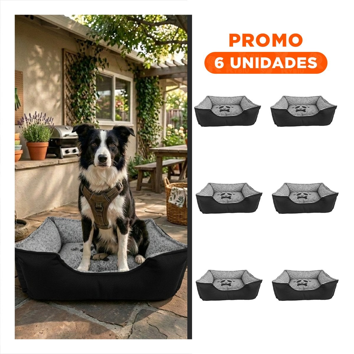 PACK6 ESPACIO DE DESCANSO PARA PERRO BASE FIRME QUE NO SE DESLIZA TALLA L NEGRO - 1