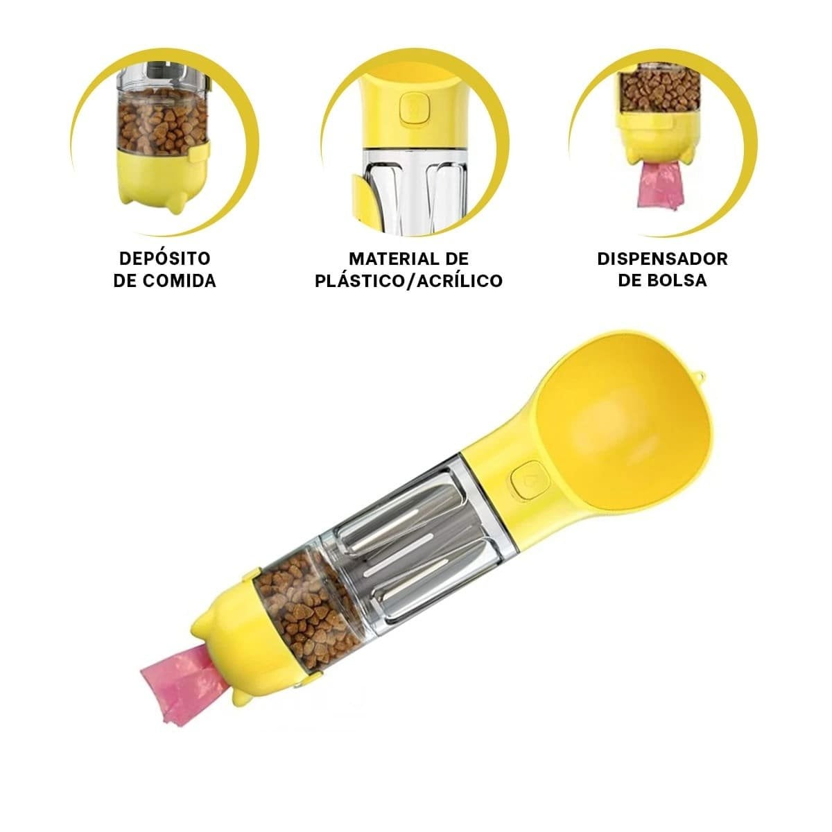 KIT 4 EN 1 DISPENSADOR CON BOLSITA AMARILLO MEDIANO PARA MASCOTA - 3