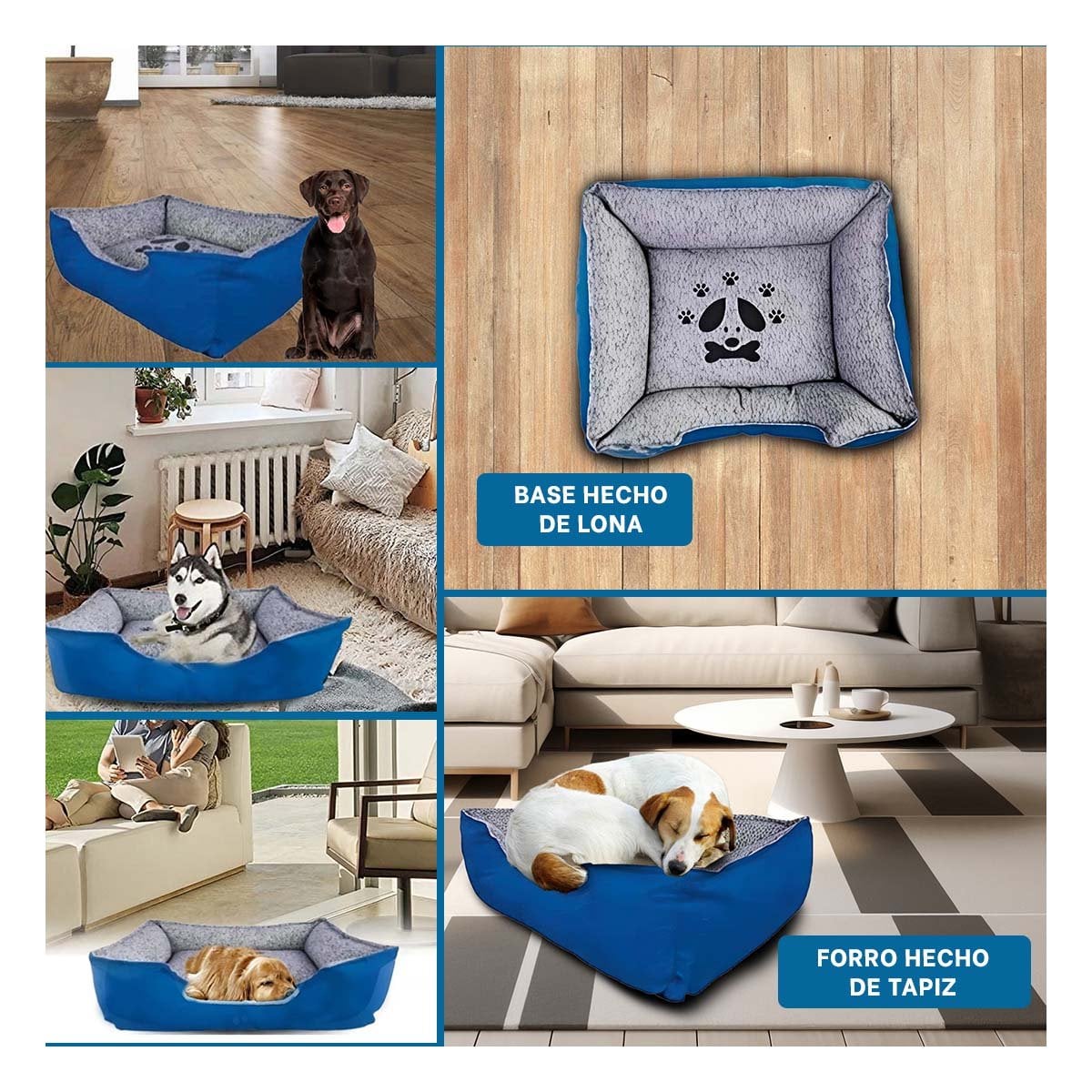 PACK2 COLCHONETA PARA PERRO CUBIERTA SUAVE QUE NO IRRITA LA PIEL TALLA L AZUL Y+PAPEL REGALO - 3