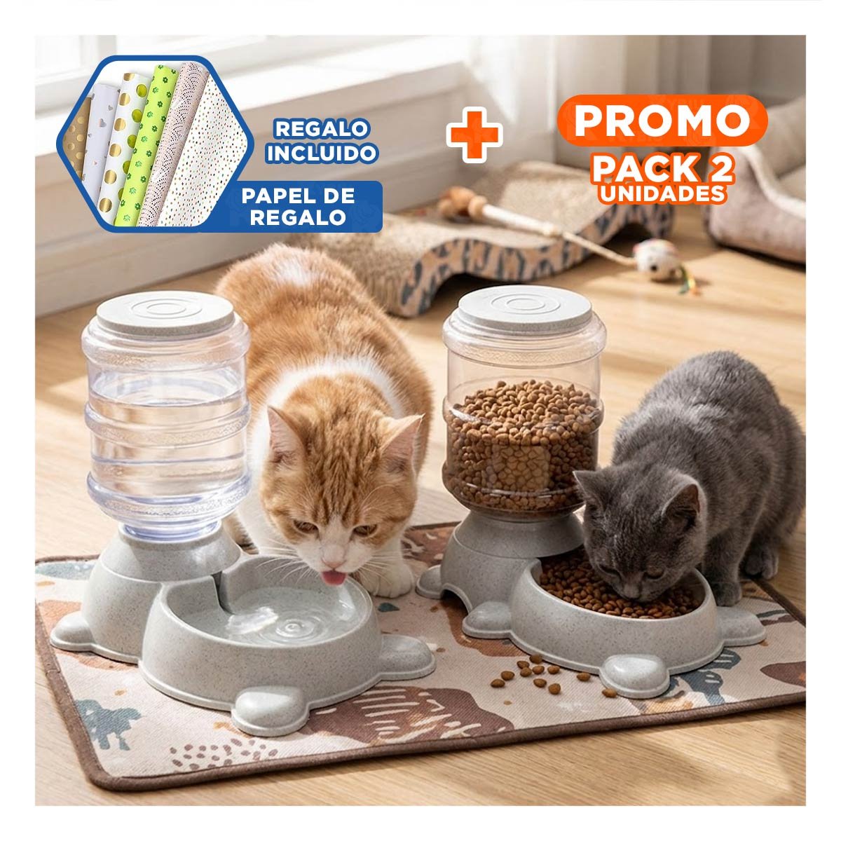 PACK2 CONTENEDOR PRACTICO PARA PERRO CIRCULAR CON BIDON DE PLASTICO PLOMO Y+PAPEL REGALO - 1