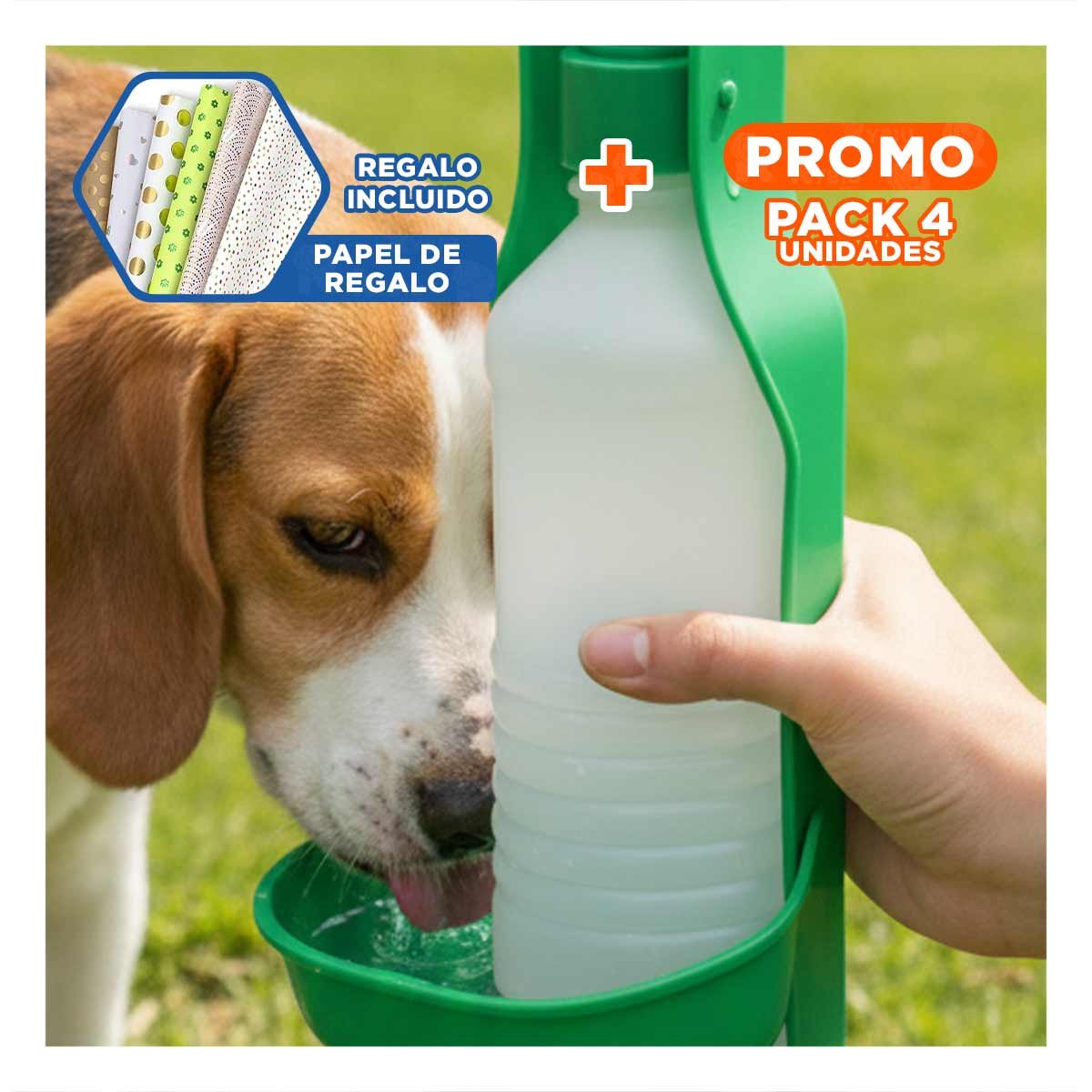 PACK4 DEPOSITO COMPACTO VERDE PARA MASCOTA CON FUNCION PRACTICA EN SALIDAS Y+PAPEL REGALO - 1