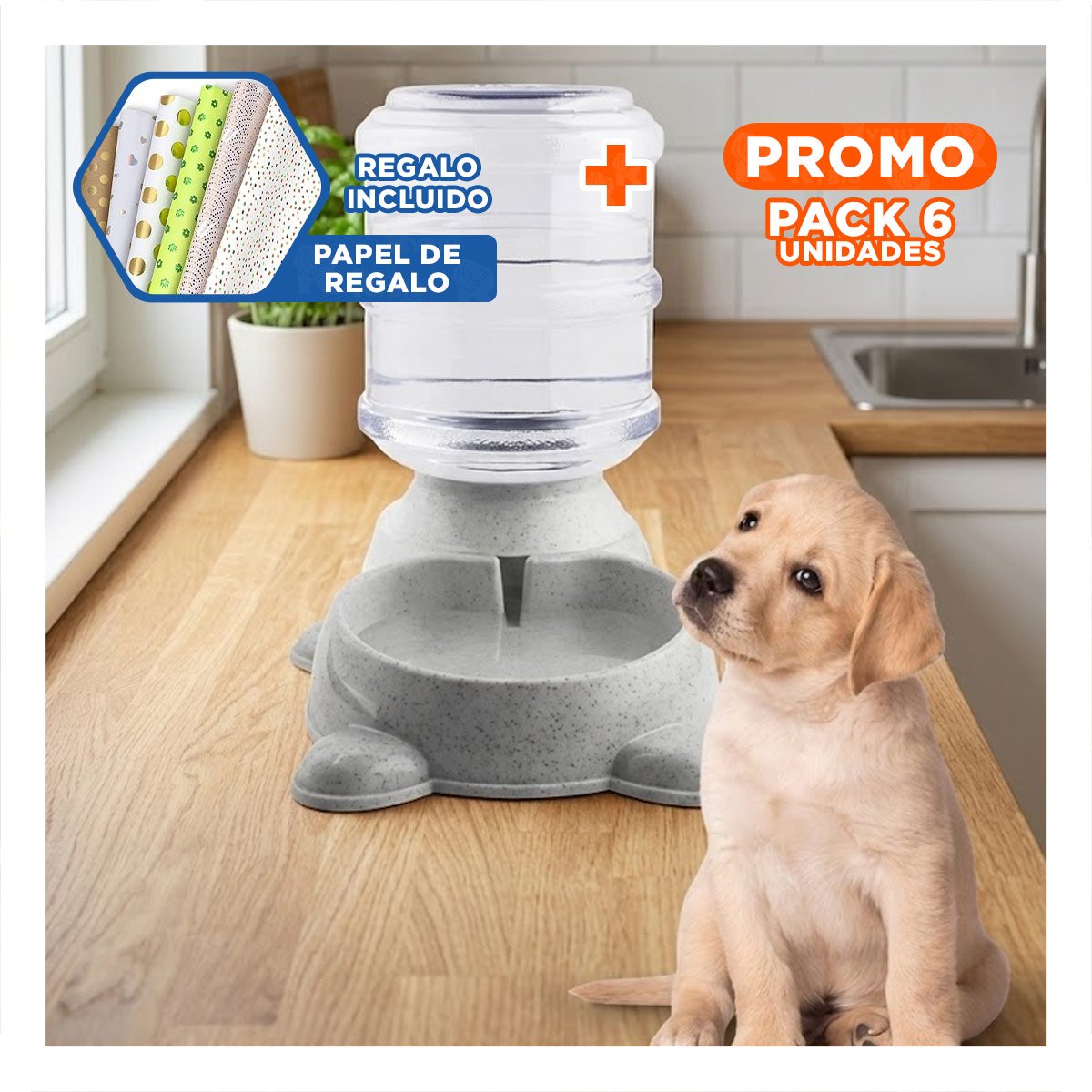 PACK6 DISPENSADOR PRACTICO PARA PERRO CIRCULAR CON BIDON DE PLASTICO PLOMO Y+PAPEL REGALO - 1