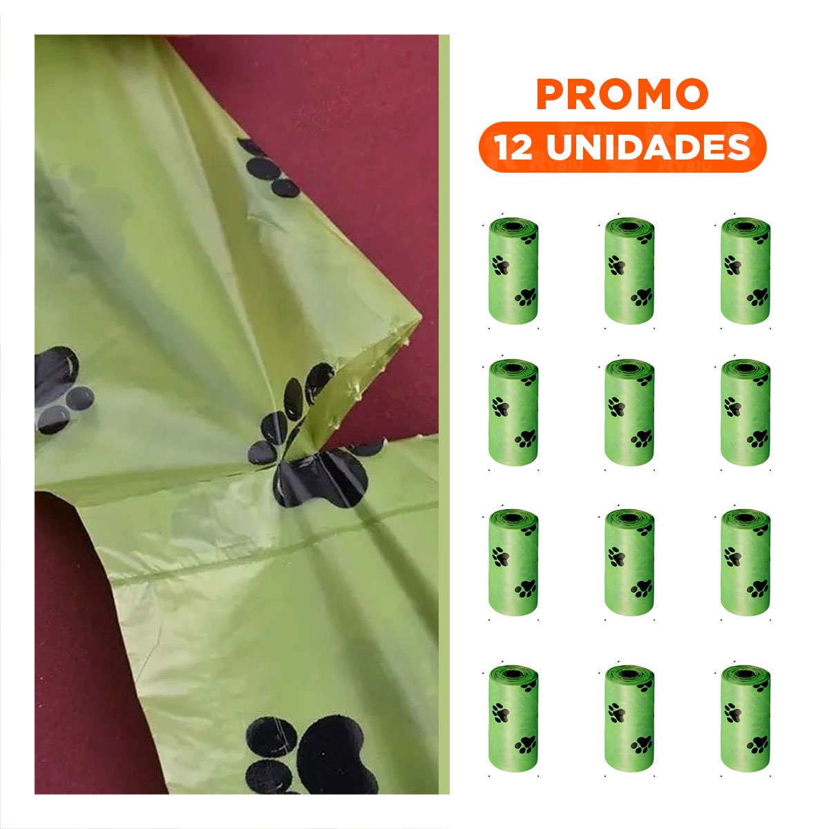 PACK12 ACCESORIO PRACTICO DE BOLSA BIODEGRADABLE VERDE PARA PASEO Y+REGALO STICKER - 1