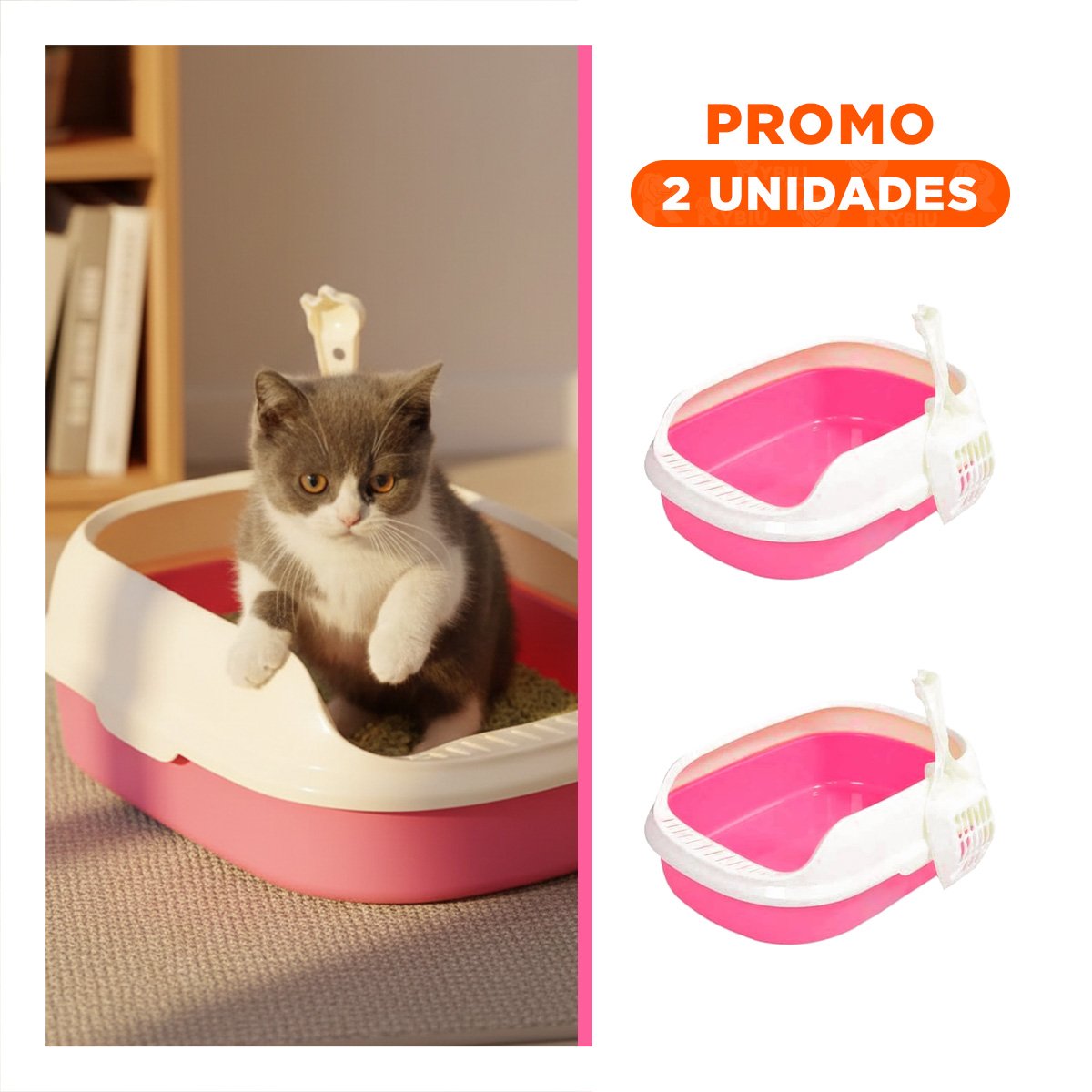 PACK2 BANDEJA ROSADO PARA GATO CON LADOS MEDIOS ALTOS MAS PALA CERNIDORA - 1