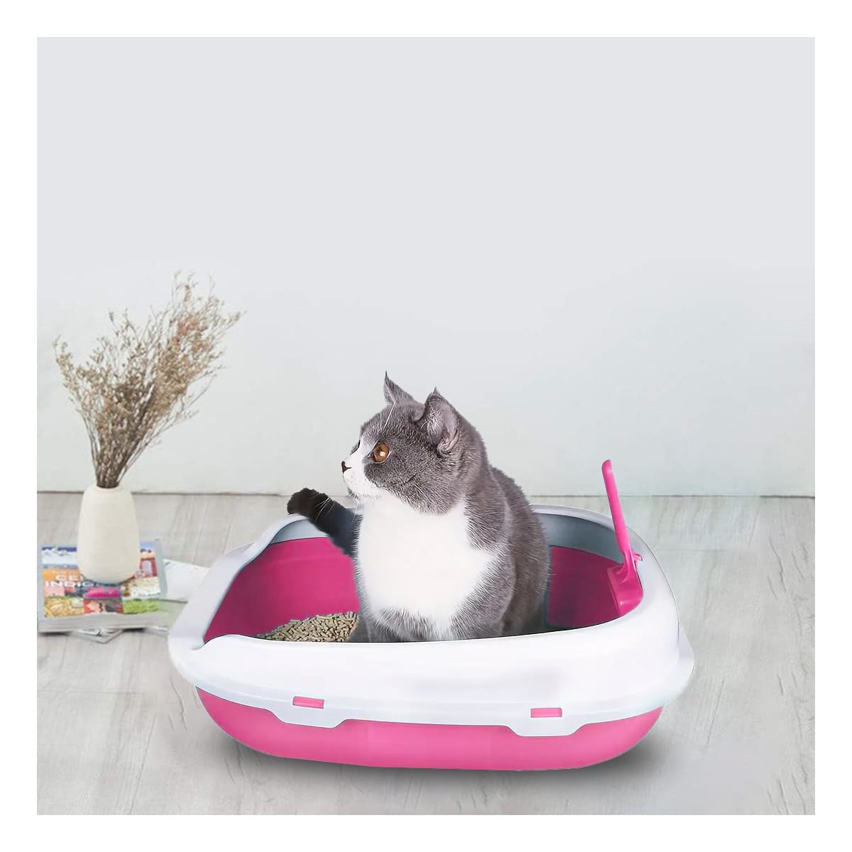 PACK2 BANDEJA ROSADO PARA GATO CON LADOS MEDIOS ALTOS MAS PALA CERNIDORA - 3
