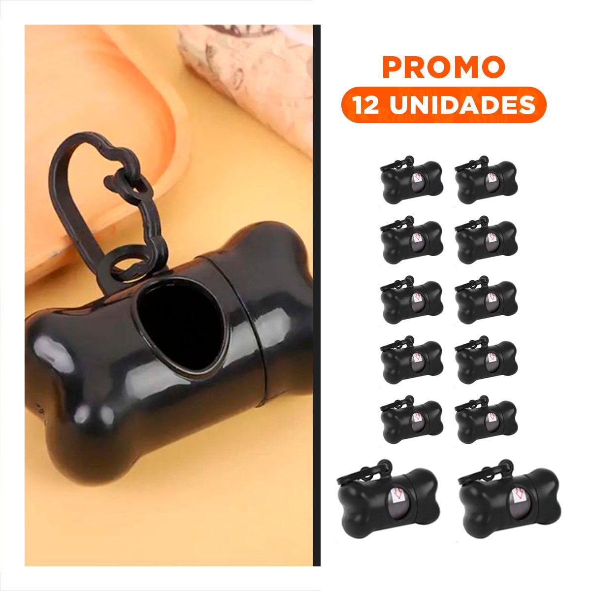 PACK12 ELEMENTO FUNCIONAL CON BOLSA DE DESECHO Y PROTECTOR TIPO HUESO NEGRO Y+REGALO STICKER - 1