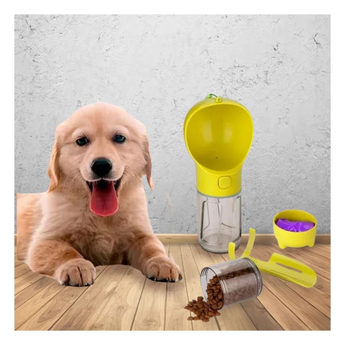 PACK2 ENVASE PORTATIL 4 EN 1 DISPENSADOR CON BOLSITA AMARILLO MEDIANO Y+REGALO STICKER - 3