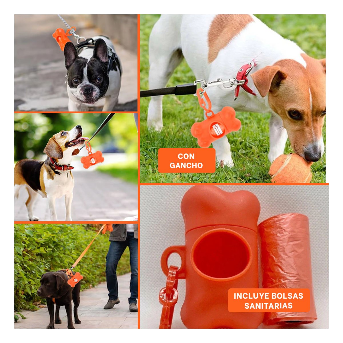 PACK4 SISTEMA PORTATIL CON BOLSA DE DESECHO Y PROTECTOR TIPO HUESO ANARANJADO Y+REGALO STICKER - 2