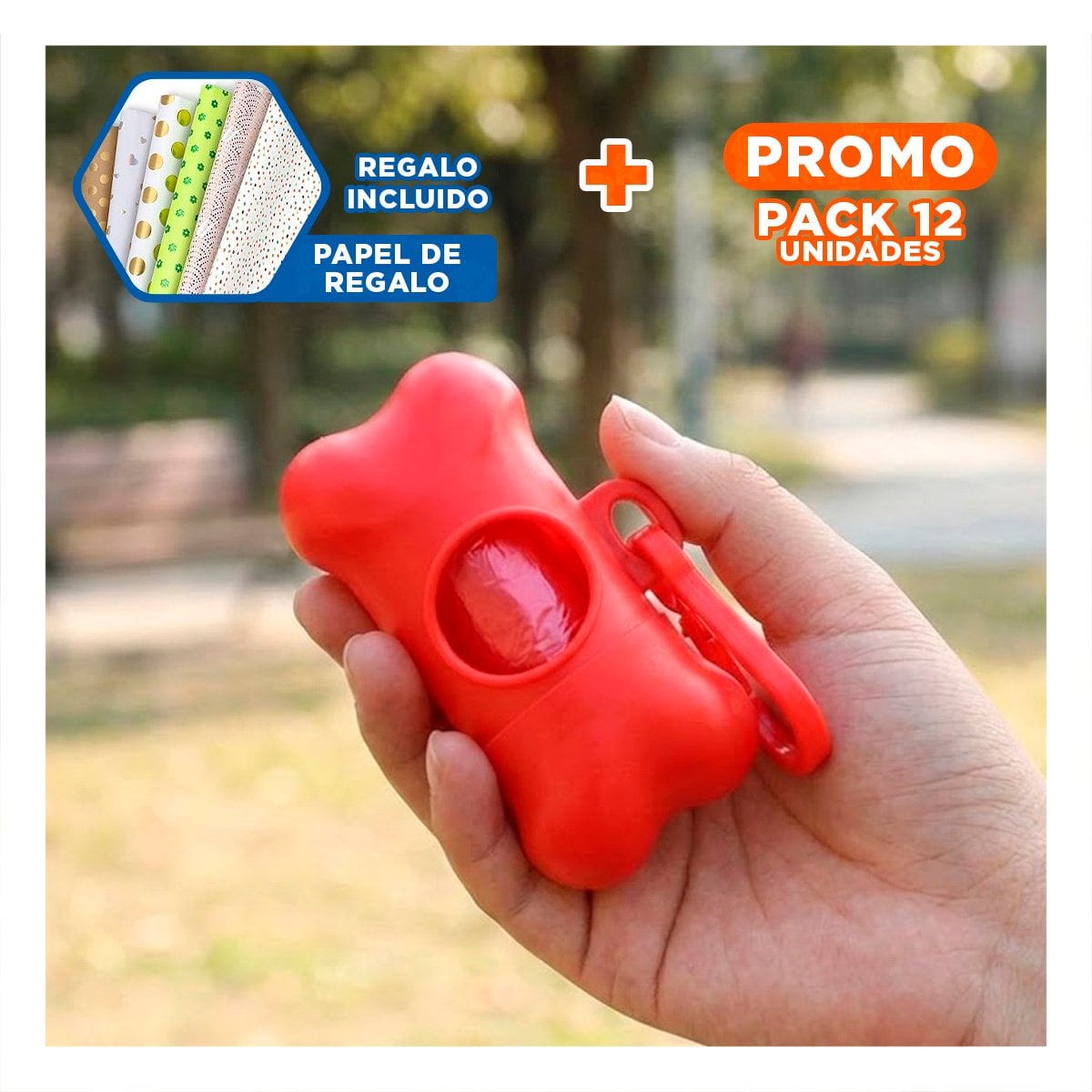 PACK12 IMPLEMENTO PORTATIL ROJO CON BOLSA DE DESECHO Y PROTECTOR TIPO HUESO Y+PAPEL REGALO - 1