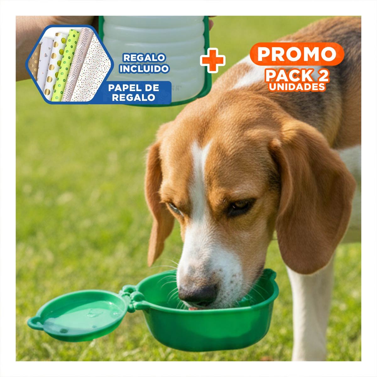 PACK2 BOTELLA COMPACTA VERDE PARA PERRO CON SISTEMA PRACTICO Y SEGURO Y+PAPEL REGALO - 1