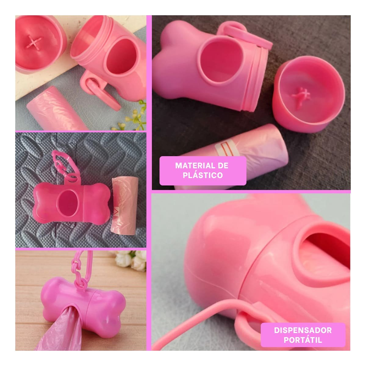 PACK2 SOPORTE DE PASEO CON BOLSA DE DESECHO Y PROTECTOR TIPO HUESO ROSADO Y+PAPEL REGALO - 3