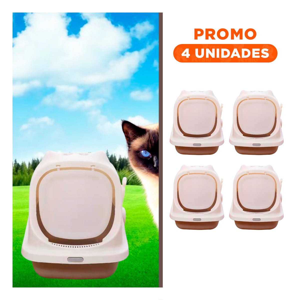 PACK4 BANDEJA SANITARIA CERRADA CON OREJITAS DE GATO MARRON PARA CASA Y+REGALO STICKER - 1