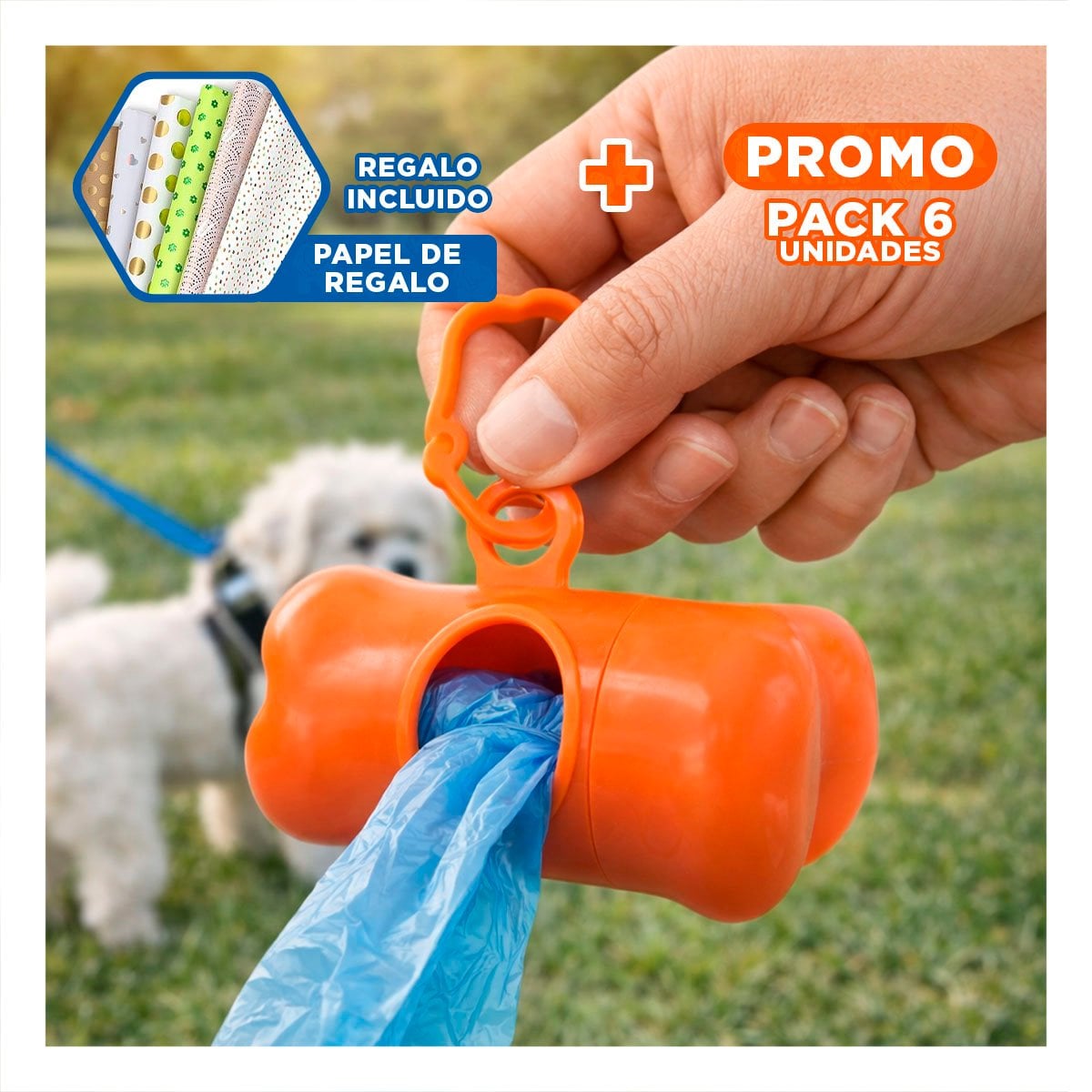 PACK6 SOPORTE PRACTICO CON BOLSA DE DESECHO Y PROTECTOR TIPO HUESO ANARANJADO Y+PAPEL REGALO - 1