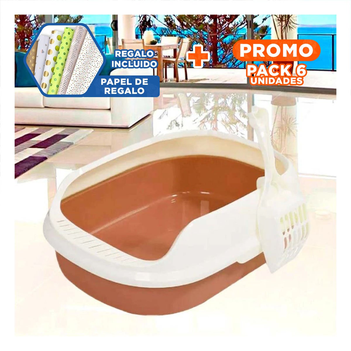 PACK6 AREA MARRON PARA GATO CON LADOS MEDIOS ALTOS MAS PALA CERNIDORA Y+PAPEL REGALO - 1