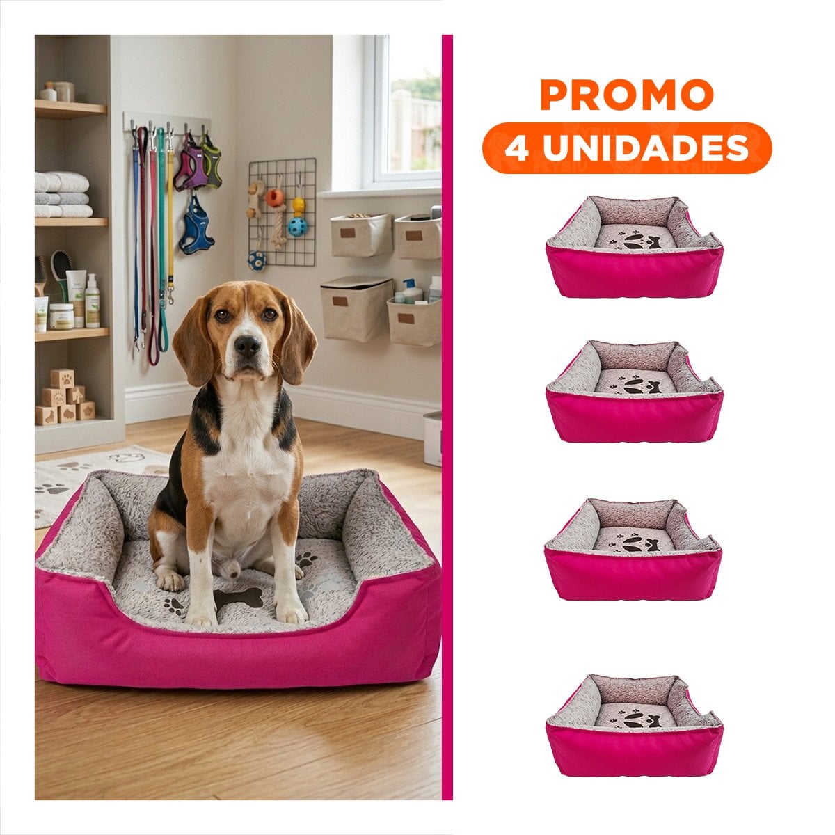 PACK4 COLCHON PARA MASCOTA CON RELLENO UNIFORME TALLA L FUCSIA Y+REGALO STICKER - 1