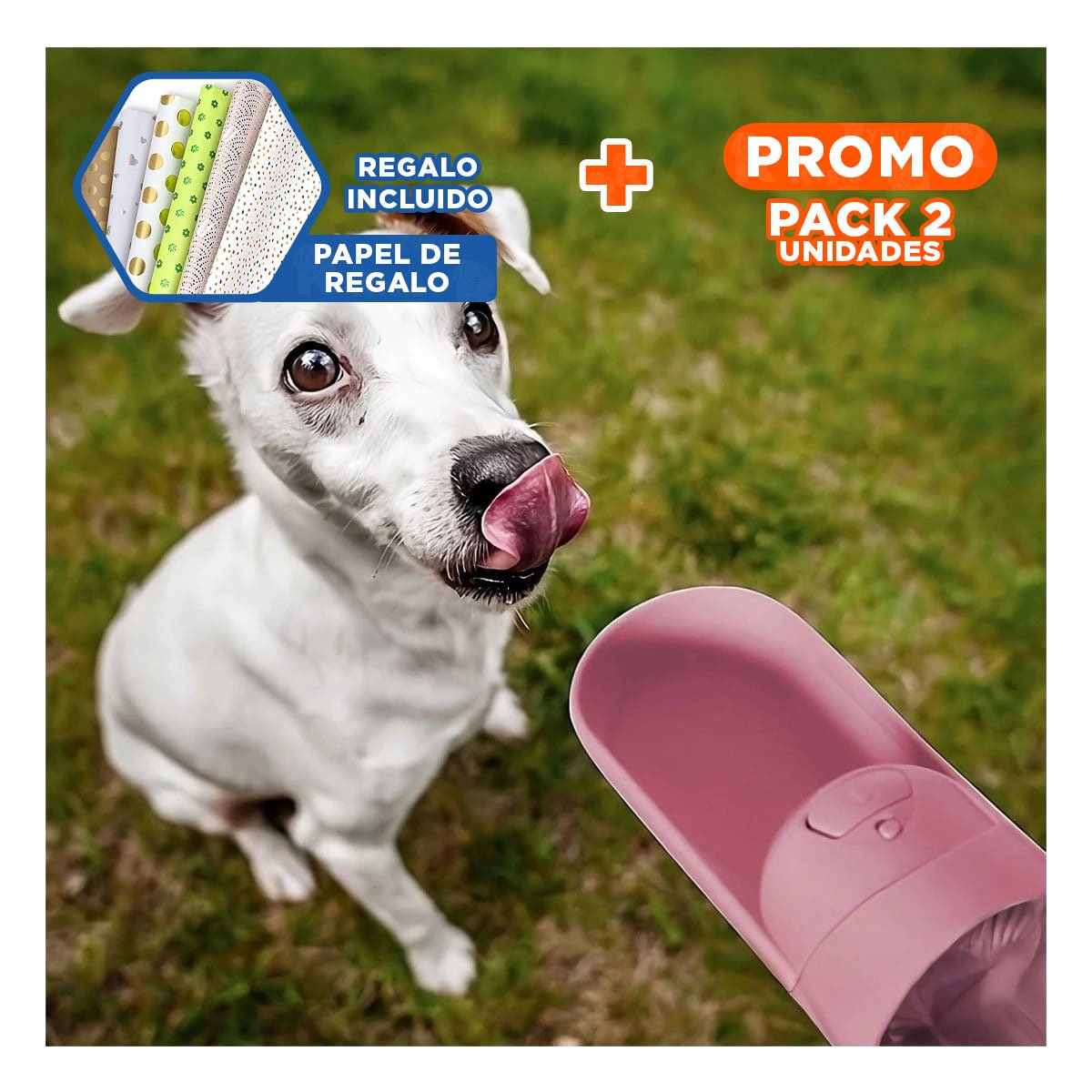PACK2 RECIPIENTE PORTATIL 4 EN 1 DISPENSADOR CON BOLSITA ROSADO MEDIANO Y+PAPEL REGALO - 1