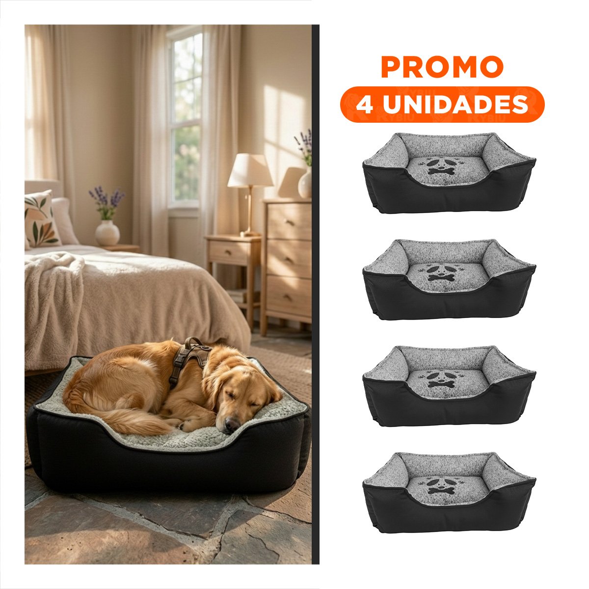 PACK4 ESPACIO DE DESCANSO PARA PERRO CON RELLENO SUAVE TALLA L NEGRO Y+REGALO STICKER - 1