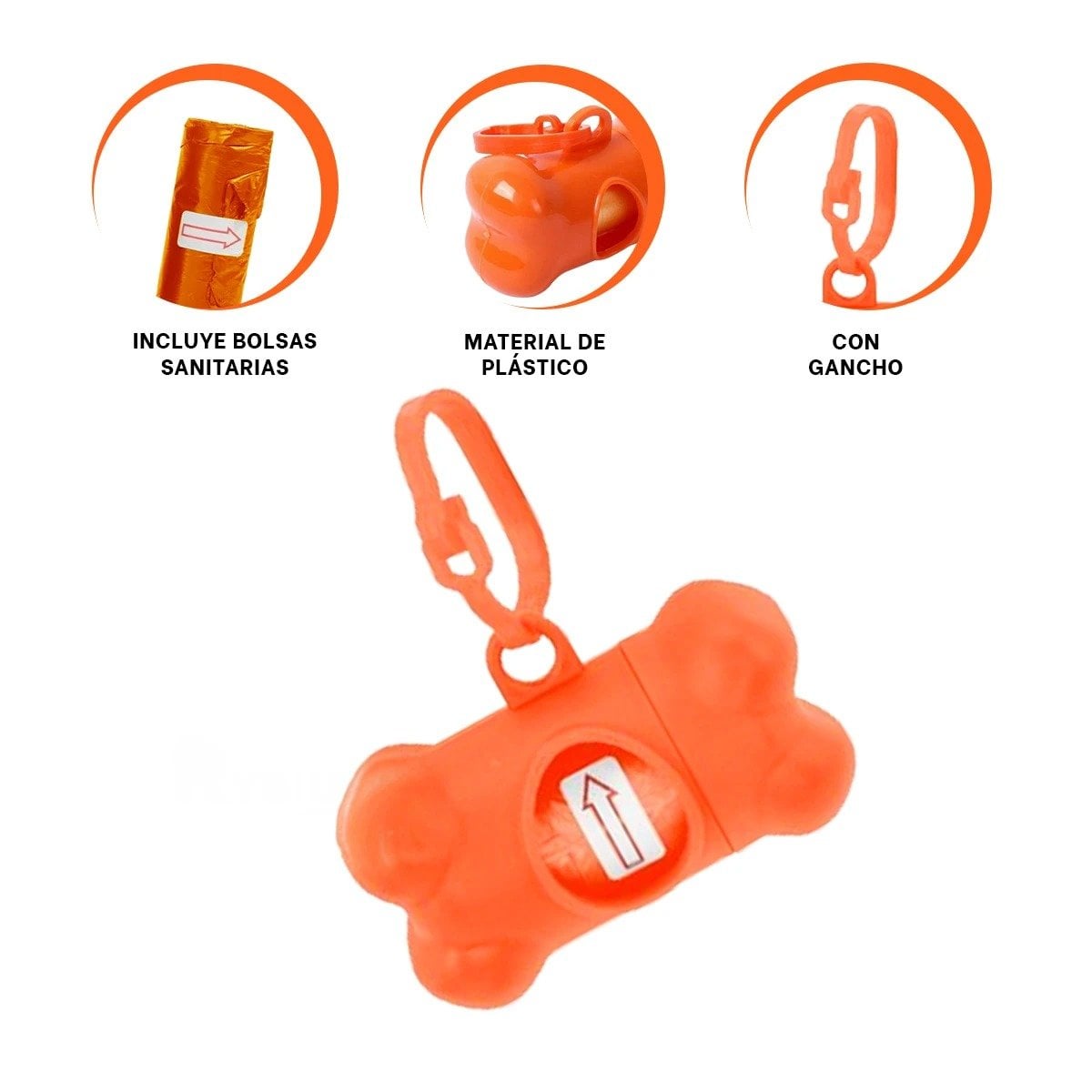 DISPENSADOR DE BOLSA CON PROTECTOR TIPO HUESO ANARANJADO PARA PASEOS - 3