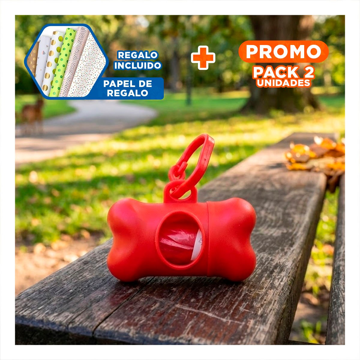PACK2 SOPORTE DE PASEO CON BOLSA DE DESECHO Y PROTECTOR TIPO HUESO ROJO Y+PAPEL REGALO - 1