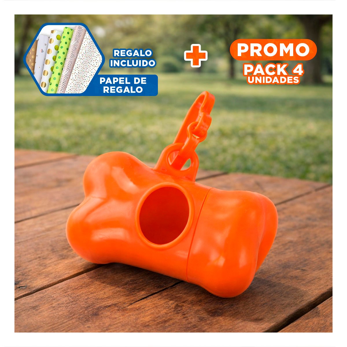 PACK4 COMPLEMENTO CON BOLSA DE DESECHO Y PROTECTOR TIPO HUESO ANARANJADO Y+PAPEL REGALO - 1