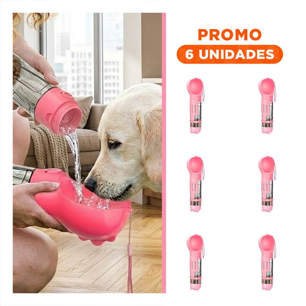 PACK6 SISTEMA PORTATIL 4 EN 1 DISPENSADOR CON BOLSITA ROSADO MEDIANO - 1