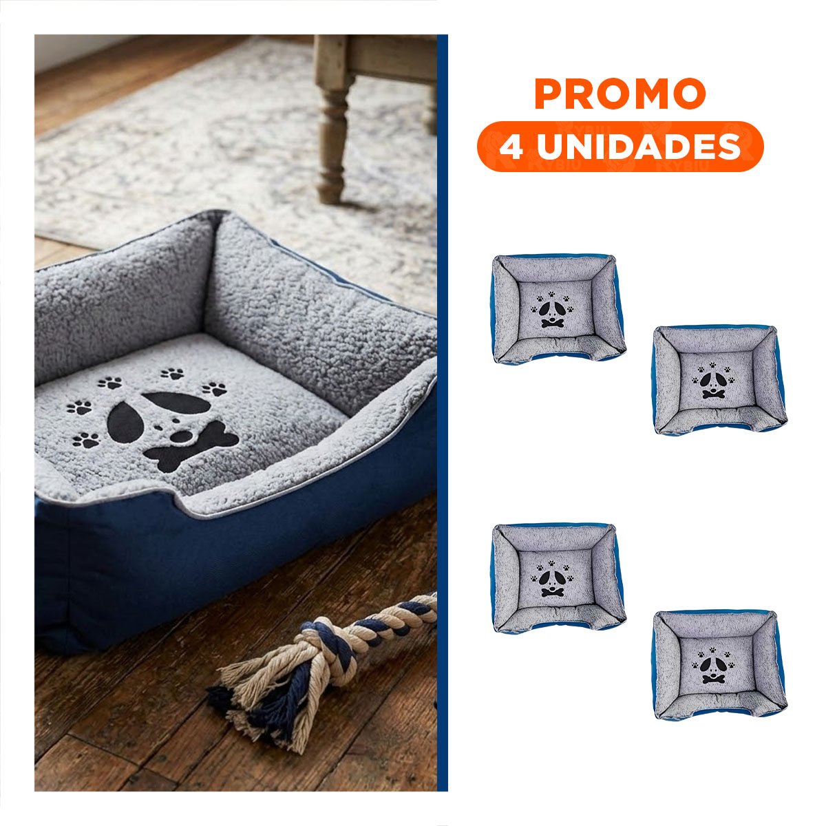 PACK4 ALFOMBRA ACOLCHADA PARA PERRO CON CAPA SUAVE Y FLEXIBLE TALLA L AZUL Y+REGALO STICKER - 1