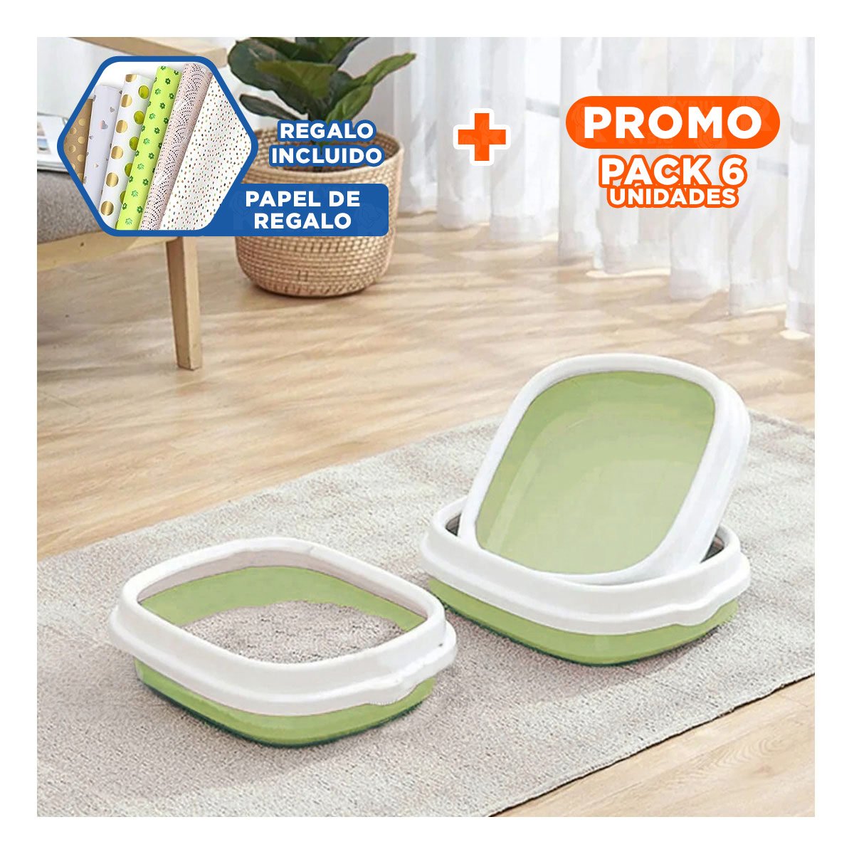 PACK6 AREA VERDE PARA GATO CON PALA CERNIDORA 40X33X11 Y+PAPEL REGALO - 1