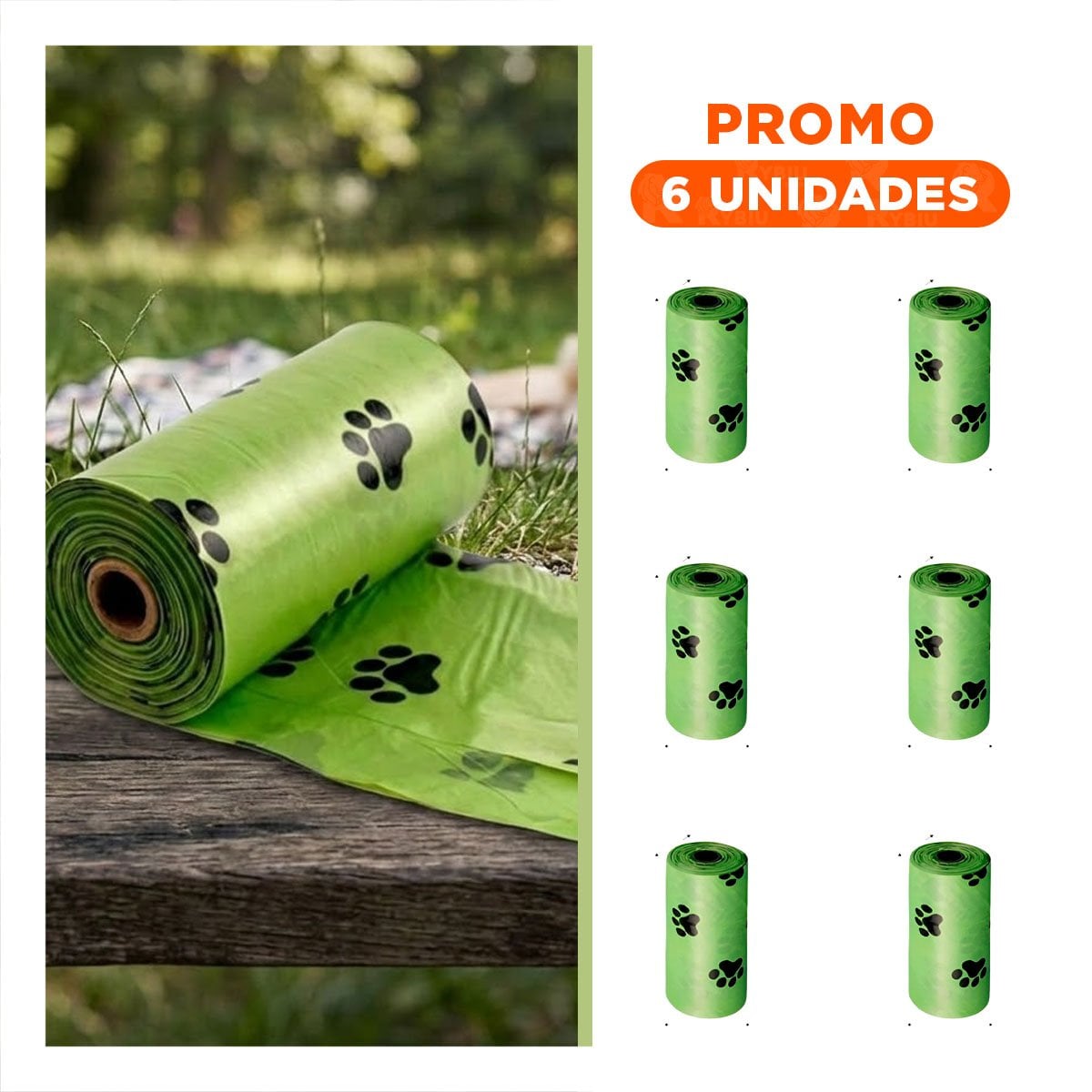 PACK6 EQUIPO VERDE DE BOLSA BIODEGRADABLE PARA PASEO SEGURO - 1