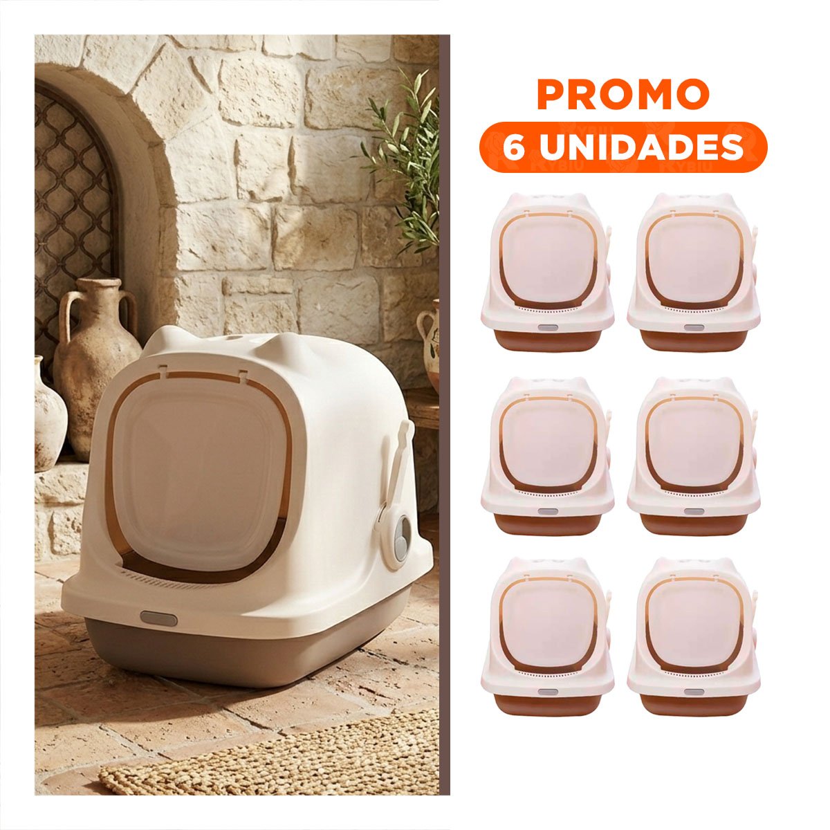 PACK6 MODULO SANITARIO CERRADO CON OREJITAS DE GATO MARRON PARA HOGAR - 1