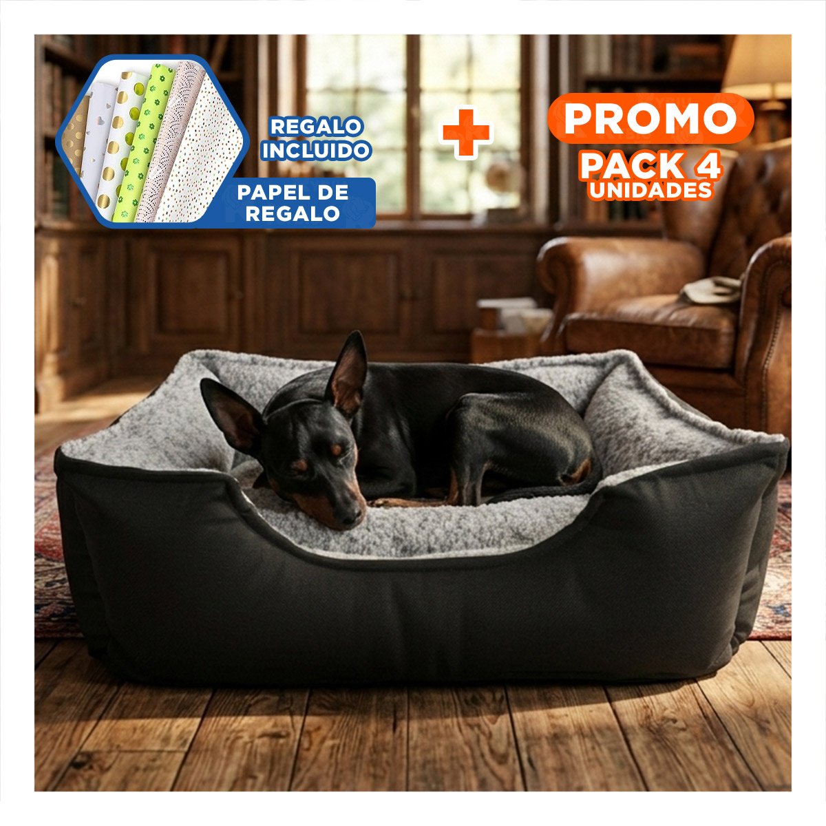 PACK4 COLCHONETA PARA PERRO ALTERNATIVA PRACTICA PARA CASA TALLA L NEGRO Y+PAPEL REGALO - 1