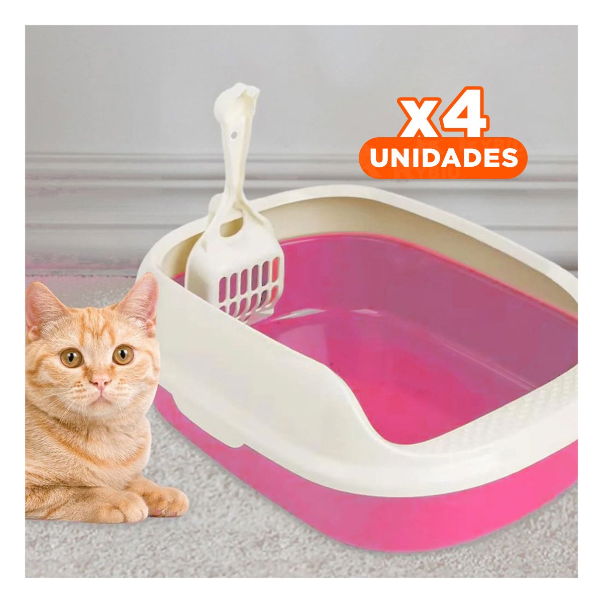PACK4 ESTACION ROSADO PARA GATO CON LADOS MEDIOS ALTOS MAS PALA CERNIDORA - 1