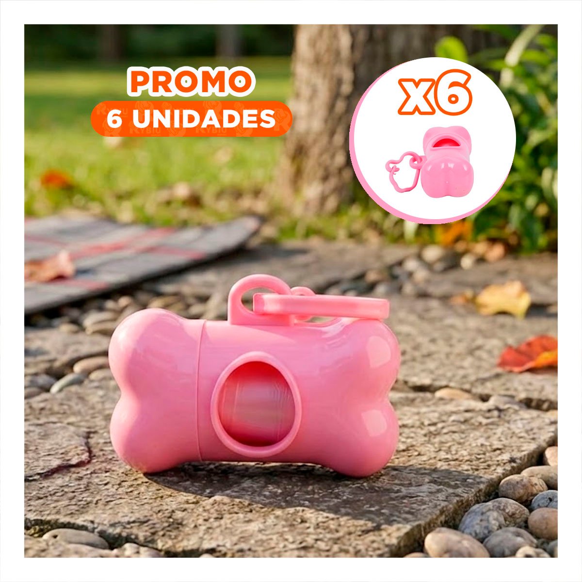 PACK6 CONTENEDOR DE PASEO CON BOLSA DE DESECHO Y PROTECTOR TIPO HUESO ROSADO Y+REGALO STICKER - 1