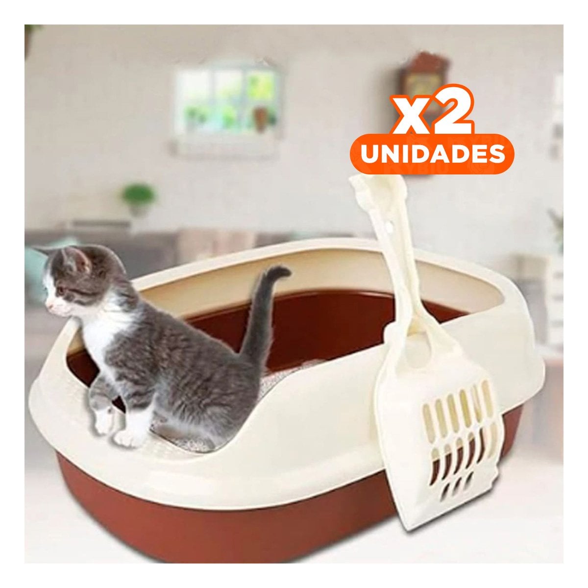 PACK2 CONTENEDOR MARRON PARA GATO CON LADOS MEDIOS ALTOS MAS PALA CERNIDORA Y+REGALO STICKER - 1