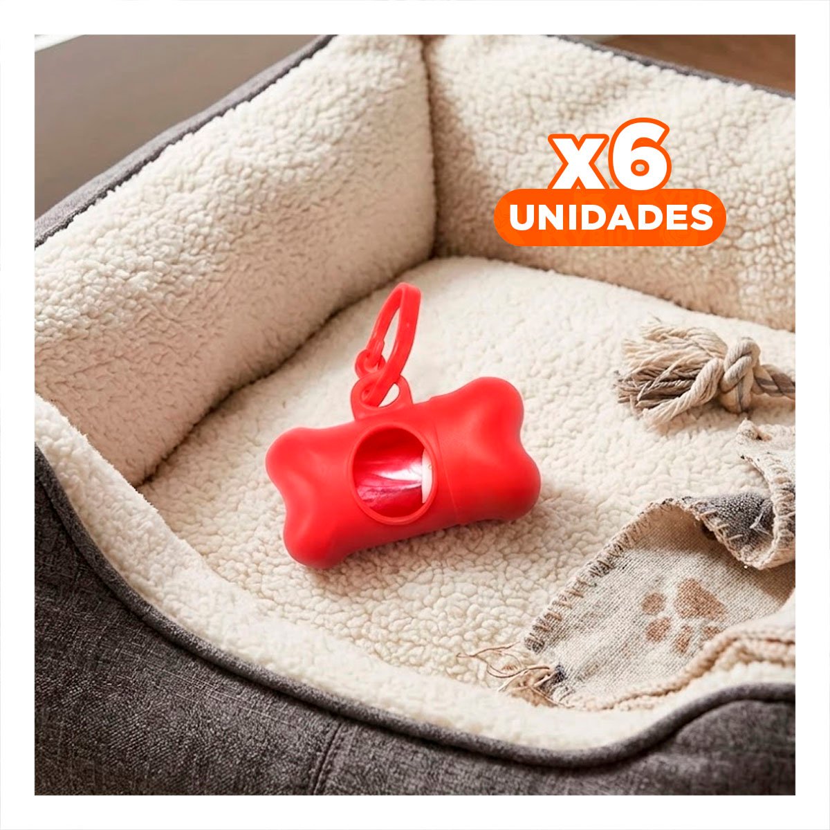 PACK6 CONTENEDOR DE PASEO CON BOLSA DE DESECHO Y PROTECTOR TIPO HUESO ROJO Y+REGALO STICKER - 1