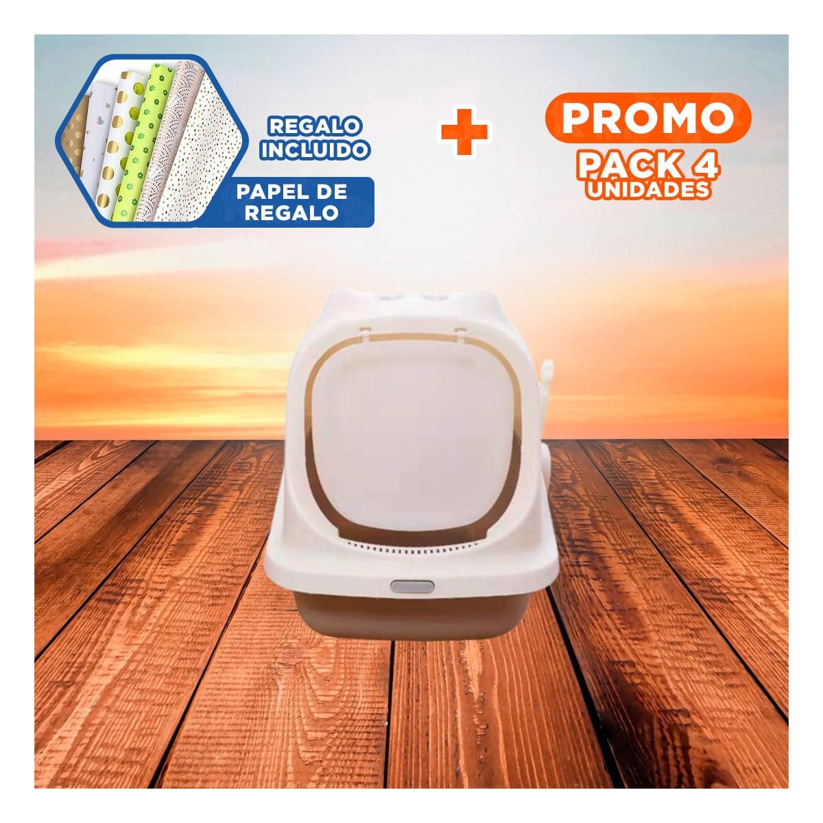 PACK4 CAJA HIGIENICA CERRADA CON OREJITAS DE GATO MARRON PARA HOGAR Y+PAPEL REGALO - 1