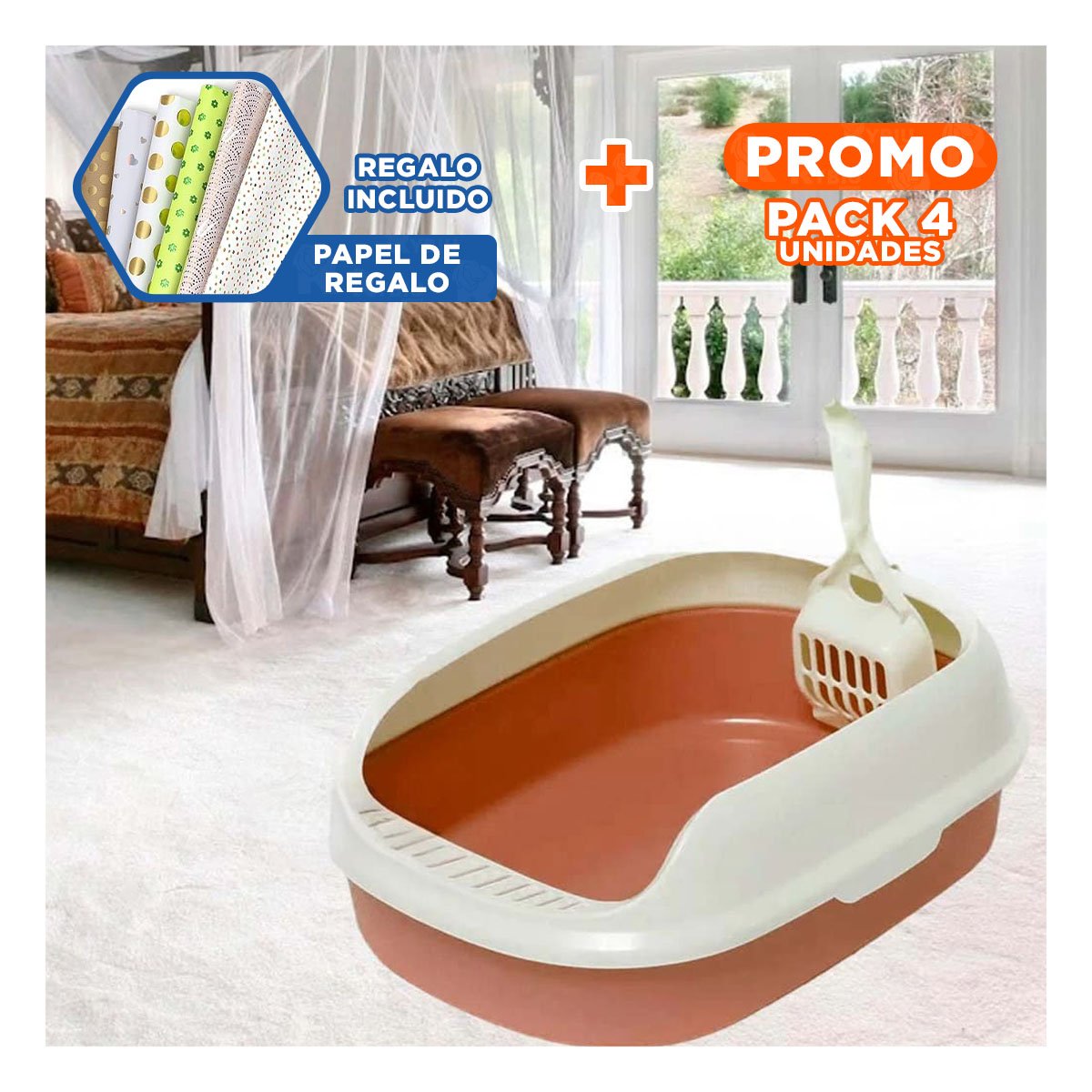 PACK4 SISTEMA MARRON PARA GATO CON LADOS MEDIOS ALTOS MAS PALA CERNIDORA Y+PAPEL REGALO - 1