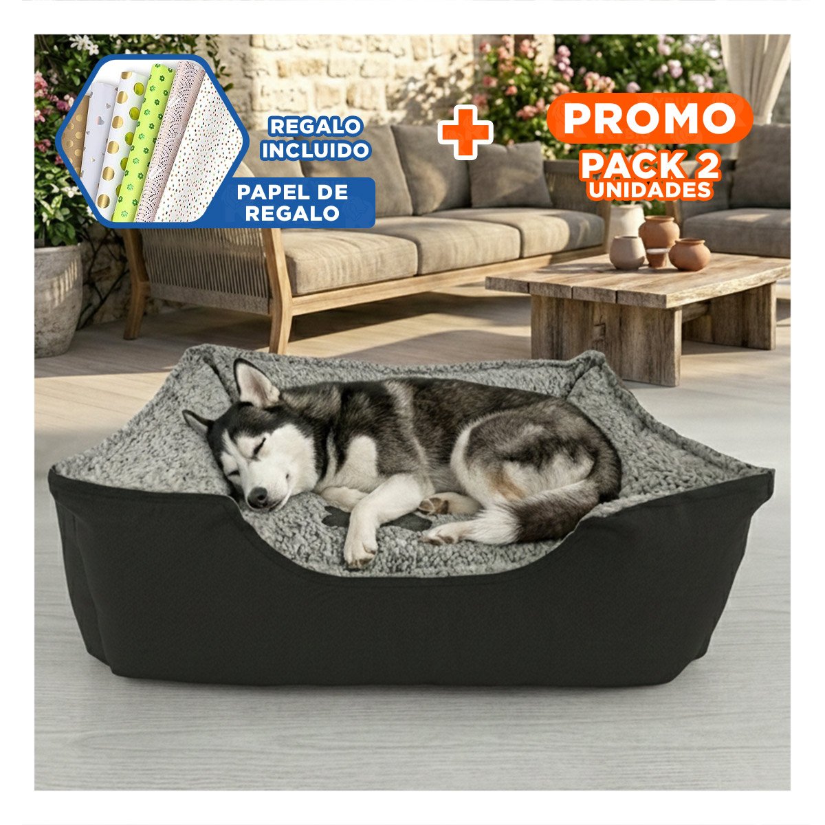 PACK2 COLCHONETA PARA PERRO BASE LIVIANA FACIL DE TRASLADAR TALLA L NEGRO Y+PAPEL REGALO - 1