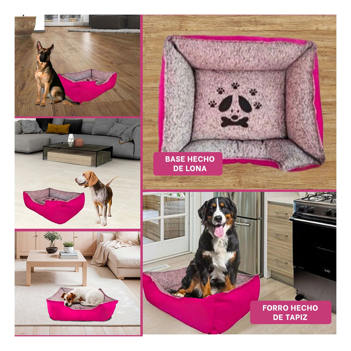 PACK6 COLCHON PARA MASCOTA FORMATO AMPLIO PARA PERROS GRANDES TALLA L FUCSIA Y+PAPEL REGALO - 3