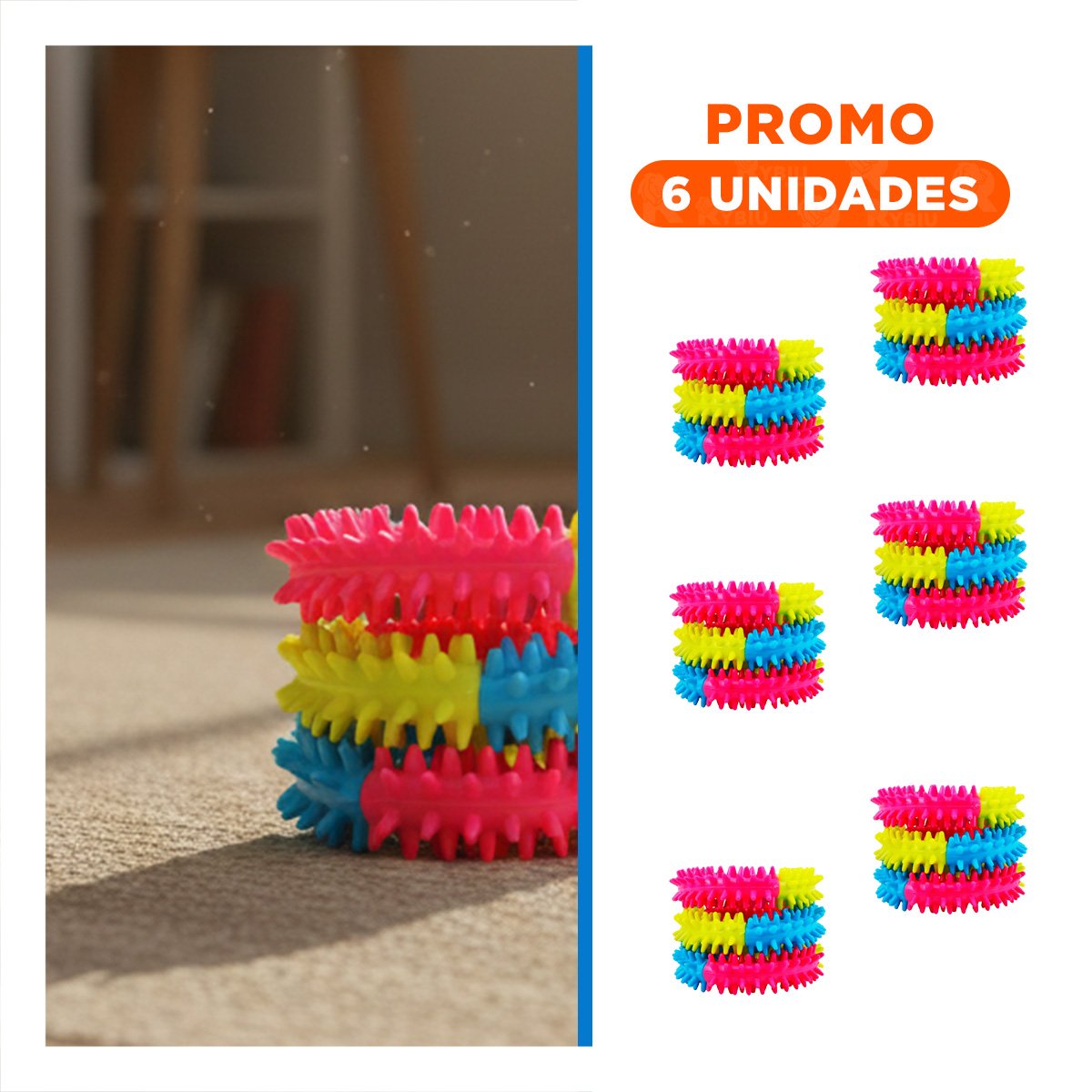 PACK6 JUGUETE PARA ACTIVIDAD EN PARQUE JEBE PUNTEADO DE COLORES VARIADOS - 1