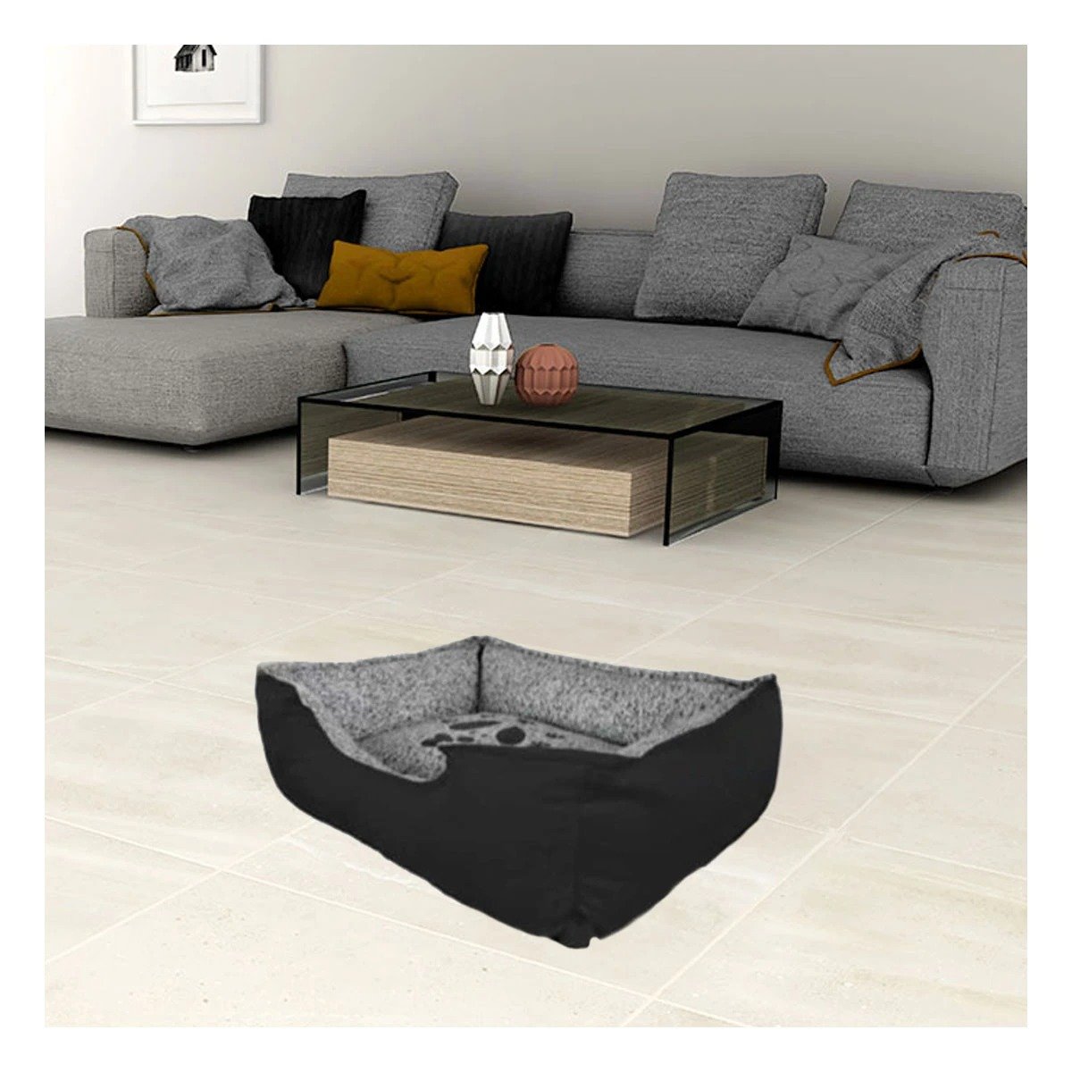 PACK4 COLCHONETA PARA PERRO SUPERFICIE ACOLCHADA Y SUAVE TALLA L NEGRO - 2
