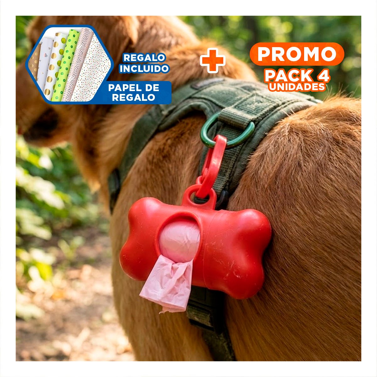 PACK4 ACCESORIO FUNCIONAL ROJO CON BOLSA DE DESECHO Y PROTECTOR TIPO HUESO Y+PAPEL REGALO - 1