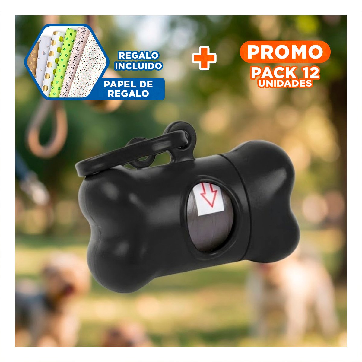 PACK12 IMPLEMENTO PORTATIL NEGRO CON BOLSA DE DESECHO Y PROTECTOR TIPO HUESO Y+PAPEL REGALO - 1