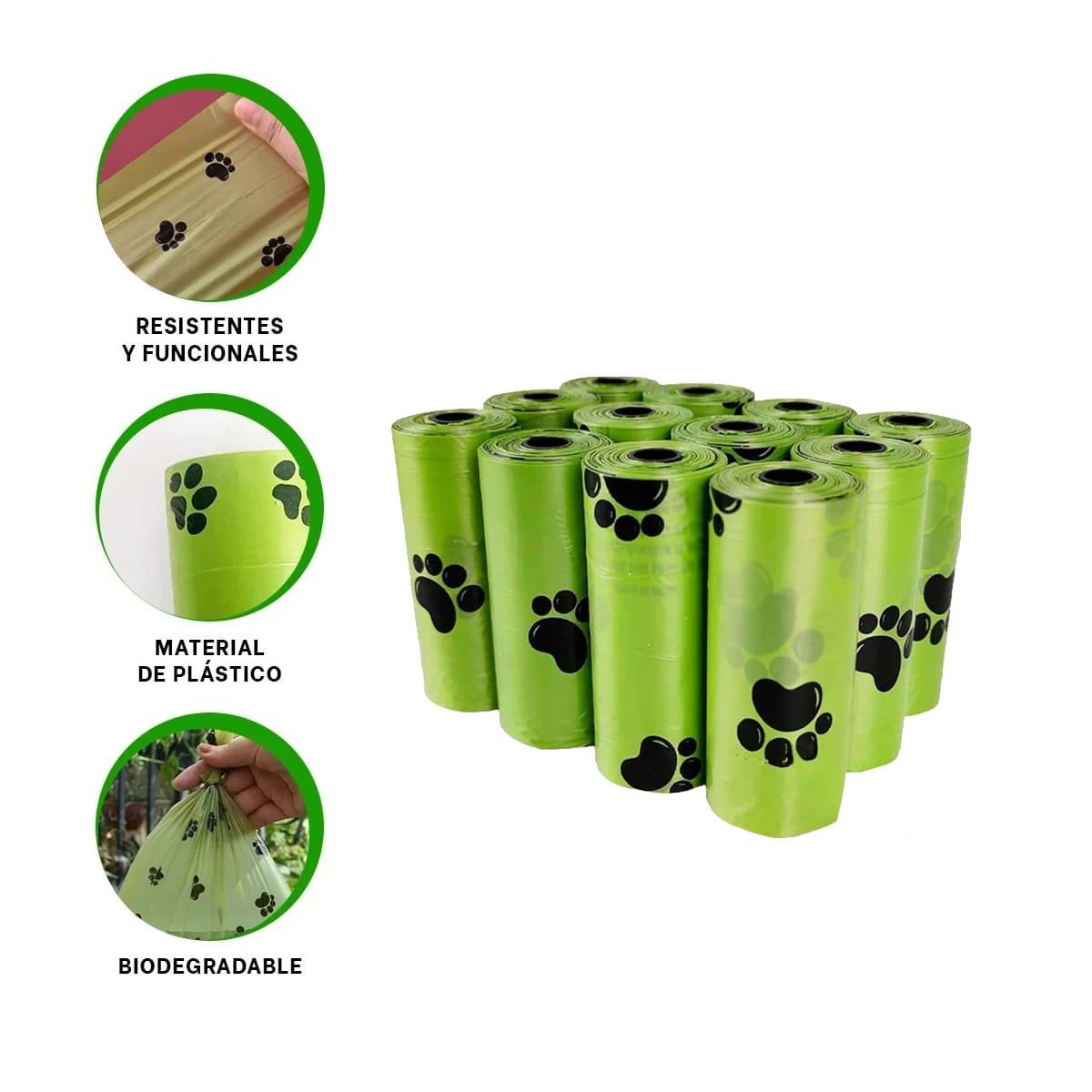 KIT DE BOLSA BIODEGRADABLE VERDE PARA MASCOTA USO DIARIO - 3